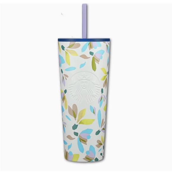Starbucks Cold Cup Spring Release Steel White Floral Tumbler 24 oz (Snowdrop) - Picture 1 of 5